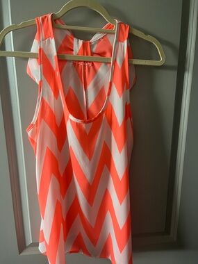 Neon Coral Chevron Sleeveless Tank Top